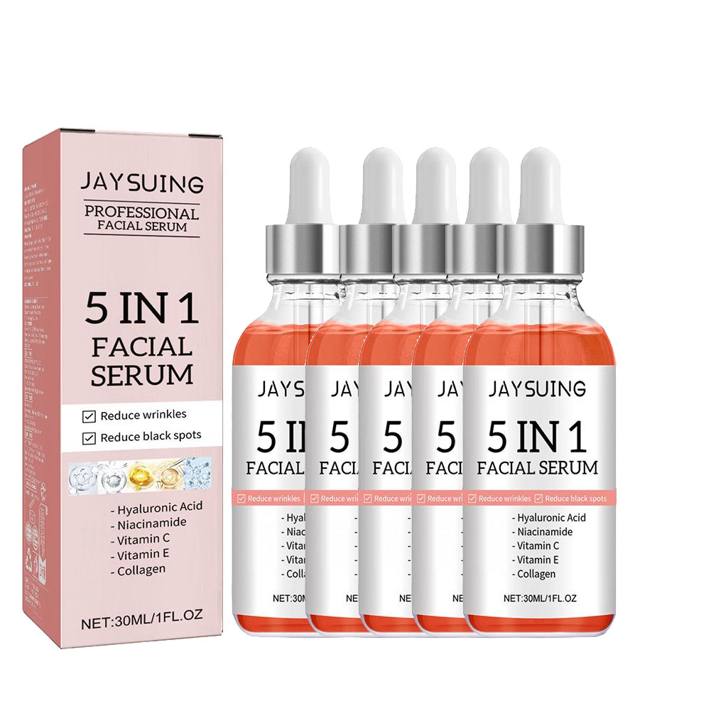 Hyaluronic Acid Facial Serum - เซรั่มบำรุงผิวหน้า 5-in-1 วิตามินซีและกรดไฮยาลูโรนิก, เอสเซนส์บำรุงผิวหน้าให้กระชับ, กระชับรูขุมขนและลดเลือนริ้วรอย, บำรุงผิวให้ชุ่มชื้น